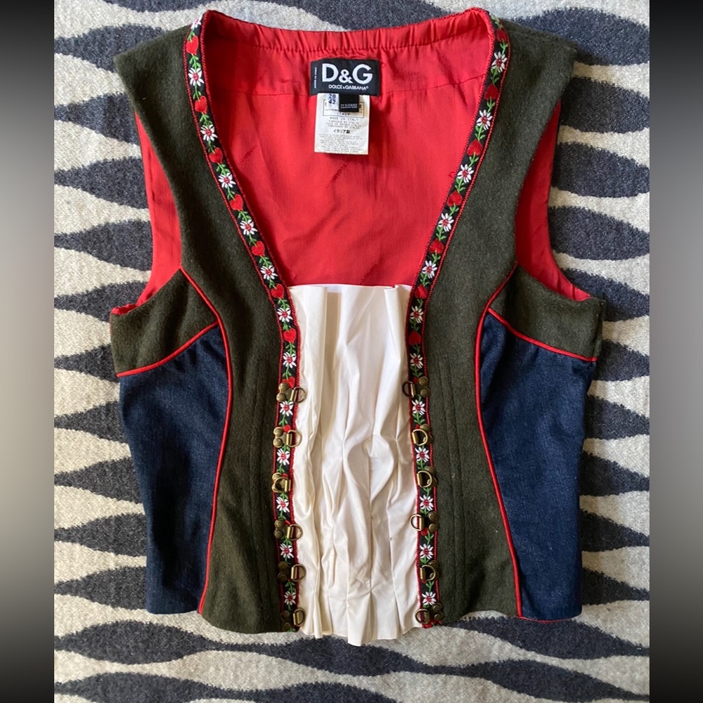 Rare VTG D & G Dolce & Gabbana Dirndl Denim Wool Bustier Size 42 - Picture 1 of 16